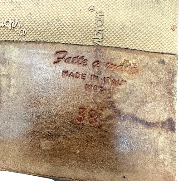 Henry Cuir Slide Sandals Leather‎ Woven Rattan Beaded Tan Brown Size 38 US 8 - Picture 12 of 13